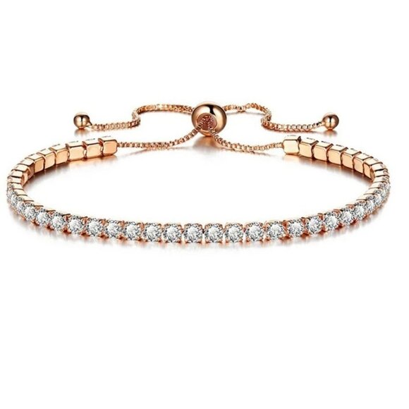 Slider Tennis Bracelet 14K Gold Overlay Adjustable Made with Swarovski Crystals - Picture 5 of 16